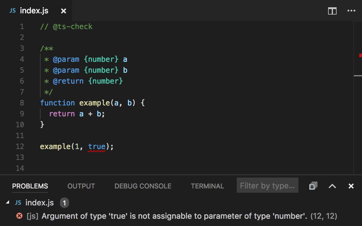 Type error displayed in Visual Studio Code
